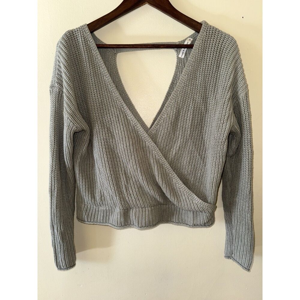 Moon & Madison Heather Grey Surplice Wrap Backless Knit Sweater Size XS